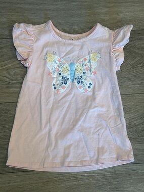 Kids Headquarters Light Pink Butterfly Graphic Tee with Ruffle Sleeves‎ Size 4T